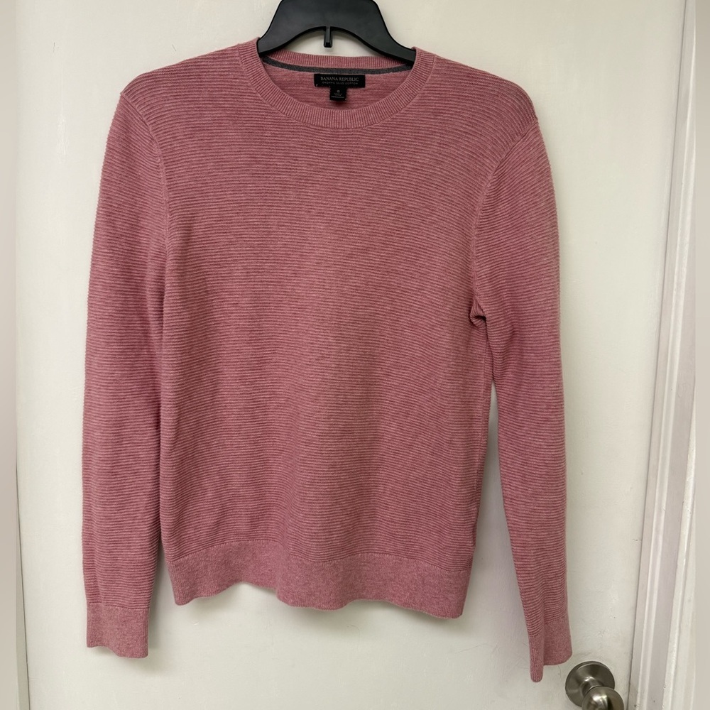 Banana Republic Pink Crew Neck Ribbed Sweater Organic Slub Cotton Small